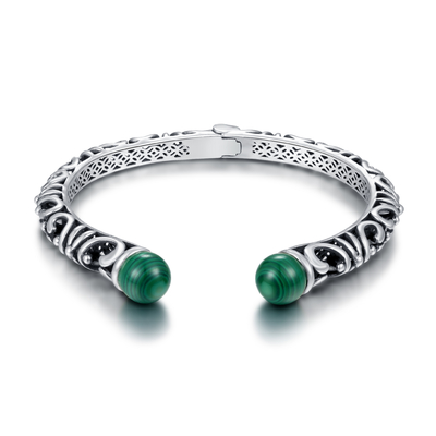 Personifizierte 925 Sterling Silver Bangles Malachite Bezel, der für Damen einstellt
