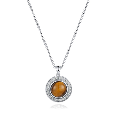 Silberner Edelstein der Frauen-925 hängender runder Rhodium-Überzug Tiger Eye Stone Pendant