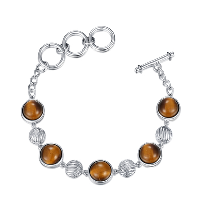 925 Sterling Silver Gemstone Bracelet Rhodium überzogen Tiger Eye Stone Bracelet