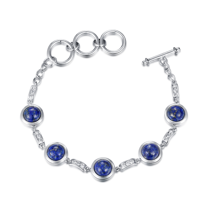 Birthstones 925 Sterling Silver Bracelet   Rundes Lapislazuli-Armband